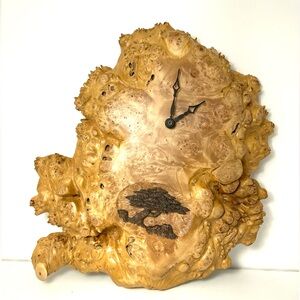 Maple Burl Wood Wall Clock Hand Carved Tree Art Sgnd 98s Chris Erickson 15”x13”